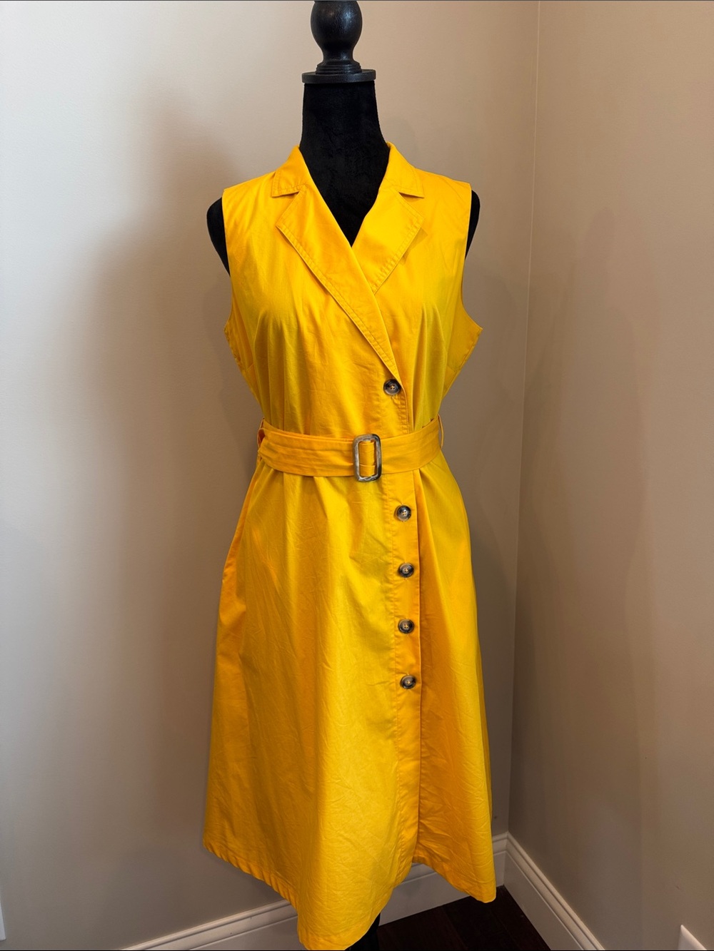 Worthington Sleeveless Belted Button-Front Dress in Bright Yellow sz M